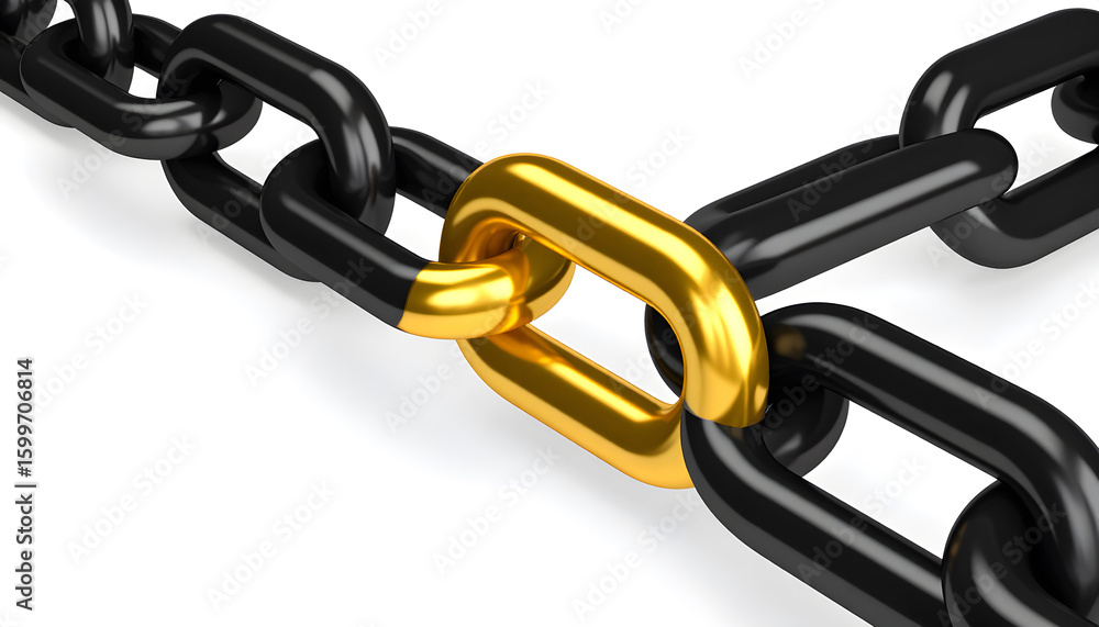 Obraz premium Golden Link in Black Chain - Strength, Value, Unity