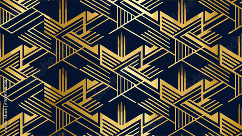 Metallic Gold Geometric Brush Pattern Matte Navy Seamless