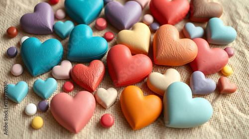 Colorful hearts candy love valentines day sweet treat romantic heart shape confectionery dessert background