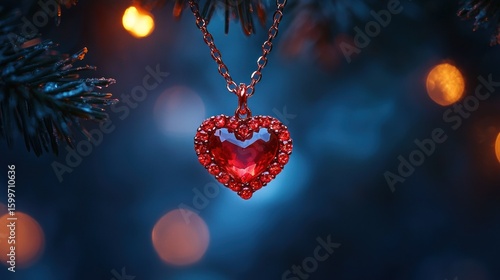 Romantic Heart Pendant Necklace on a Winter Night