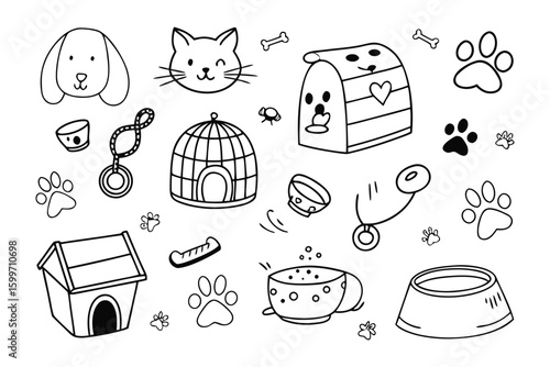 Whimsical Pet Icons: A playful assortment of hand-drawn pet icons, perfect for projects, adding a touch of friendly charm to your design. 