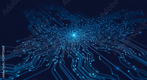 blue circuit board background, glass of water in the night