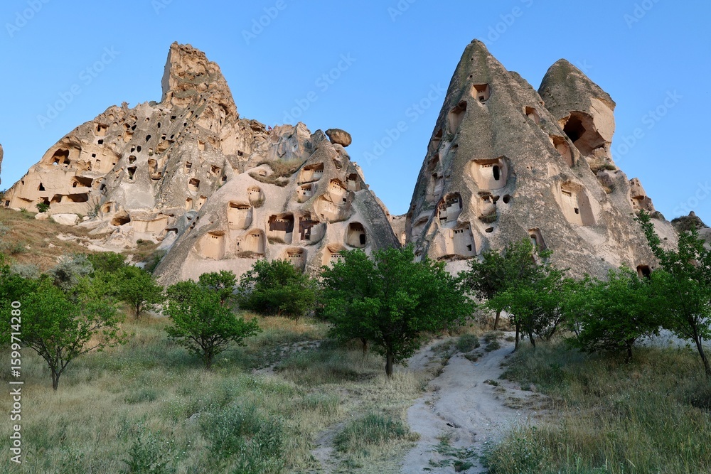 Fototapeta premium Rocky landscape view. historical unique ancient open-air museum ruins. Rocky landscape trail.High quality 4k footage