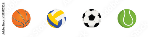 Sport Balls Icon Set. Various popular sport balls icon including basketball, football, soccer, tennis and volleyball.