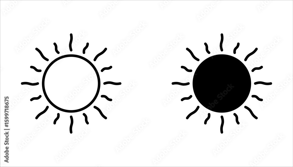 Sun icon set. Yellow sun icons. Shine sun ray set, vector illustration on white background Sun icon set. Yellow sun icons. Shine sun ray set, vector illustration on white background
