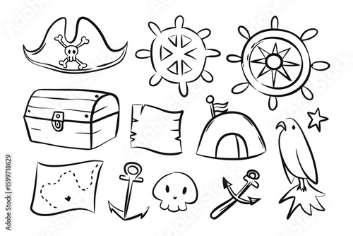 Pirate's Treasure: A set of playful illustrations capturing the essence of pirates and their adventures, perfect for adding a touch of fun and excitement.