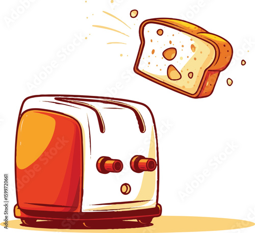 Toaster with bread slice breakfast illustration