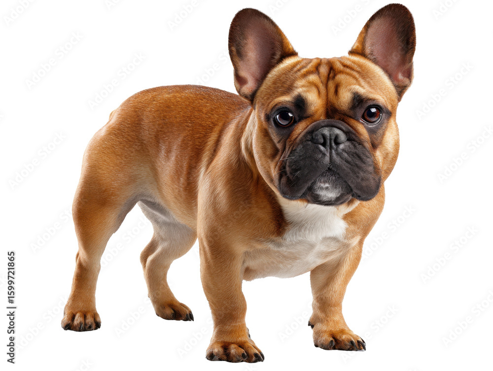 Adorable French Bulldog: A charming French bulldog, with a smooth coat and expressive eyes, stands attentively. A stunning portrait of this lovable breed. Adorable French Bulldog: A charming French bulldog, with a smooth coat and expressive eyes, stands attentively. A stunning portrait of this lovable breed.