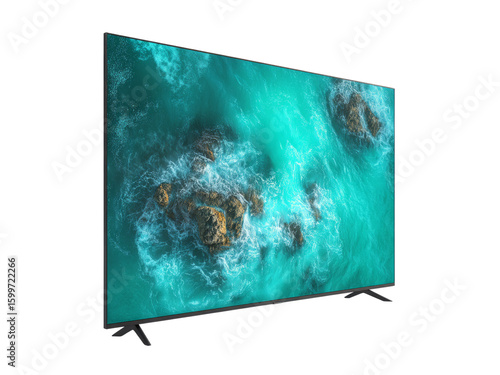 Modern smart tv displaying vibrant ocean scene, Isolated On Transparent Background, Png