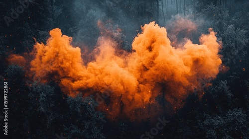 Wallpaper Mural Fiery Orange Smoke Cloud Exploding in Dark Forest Torontodigital.ca