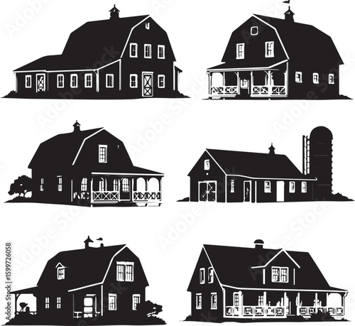 Barns and Farmhouses in Silhouette silo country