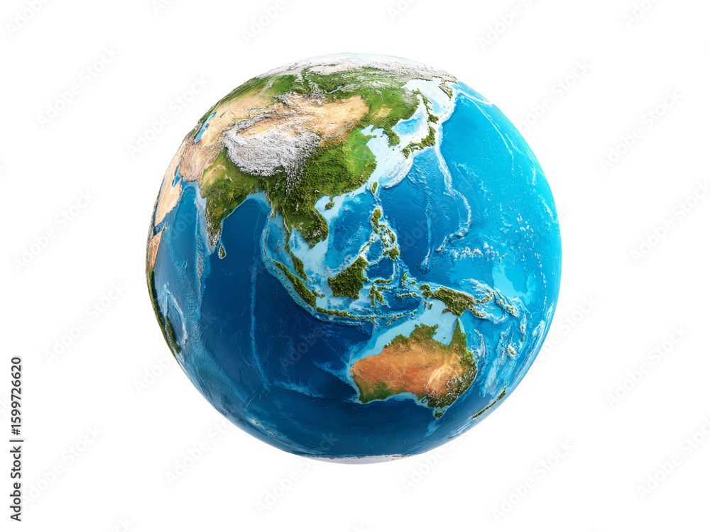 Fototapeta premium Detailed 3d render of earth asia pacific ocean view, Isolated On Transparent Background, Png