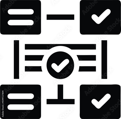 Process flow illustration with checkmarks icon