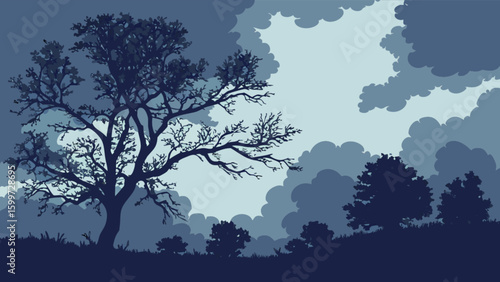 Download beautiful landscape tree silhouette vector art for backgrounds and nature designs now free