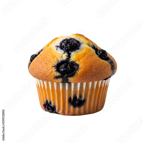 Delicious blueberry muffin with white frosting.
