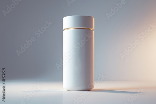Wallpaper Mural White cylindrical bottle with gold accent on a white surface with gradient background lighting Torontodigital.ca