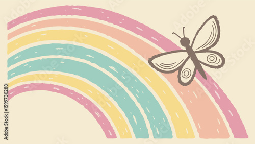 Pastel rainbow butterfly illustration for kids room decor and nursery art print design vector graphic art