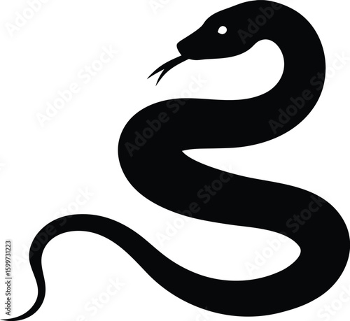 Serpentine Silhouette: A sleek, black serpent coils gracefully, its silhouette creating a stark, minimalist design.