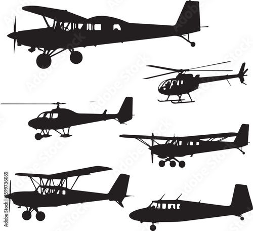Multiple aircraft silhouettes airplane biplane