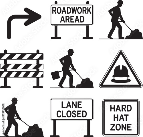 Roadwork construction signs and symbols traffic safety