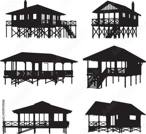 Stilted Houses Silhouettes bungalows huts
