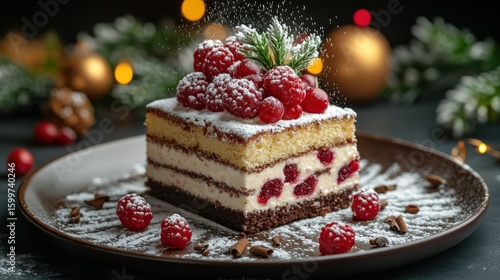 Wallpaper Mural Festive layered cake with fresh raspberries and powdered sugar Torontodigital.ca