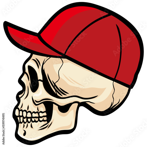 Skull Wearing Baseball Hat Cap Vector Illustration