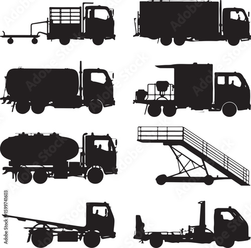 Various Trucks and Airport Stairs Silhouettes lorry