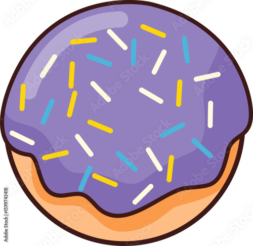 A donut icon with various icing and toppings, ideal for food-related design or digital use.