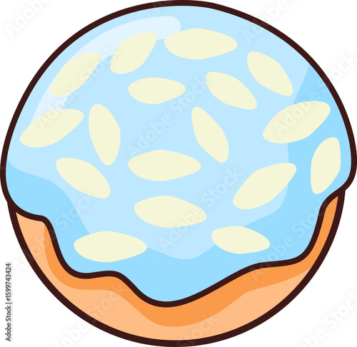 A donut icon with various icing and toppings, ideal for food-related design or digital use.