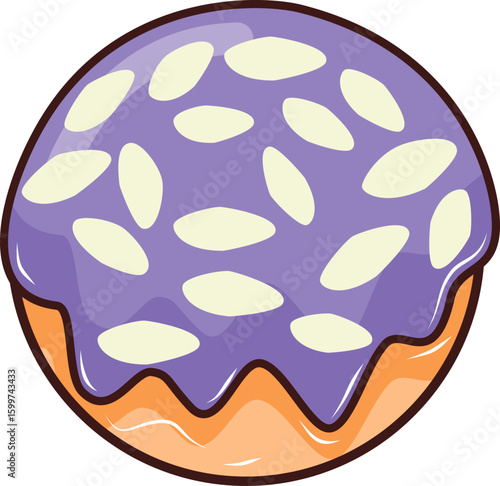 A donut icon with various icing and toppings, ideal for food-related design or digital use.
