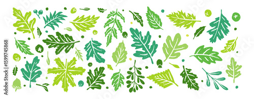 Wallpaper Mural Doodle Green Leaves Clip Art Spring Leaf icon and Background tropical fresh wild and natural in vector	
 Torontodigital.ca