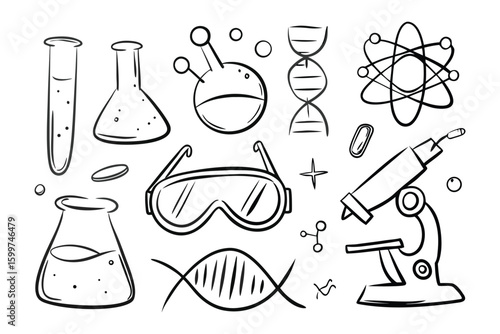 Science Doodle Elements: A collection of scientific elements drawn as a doodle style, great design for scientific and educational projects.