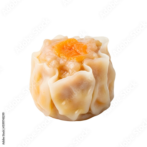 Single Steamed Har Gow Dumpling with Orange Filling.