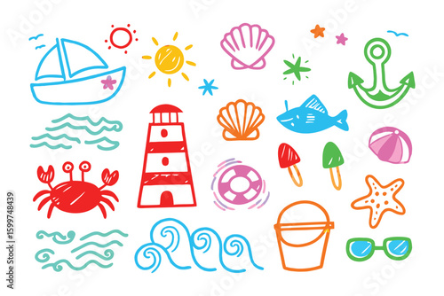 Summer Fun Doodle: A vibrant and playful collection of summer-themed doodles including sunshine, seashells, ice cream and more. The perfect way to inject some fun into your project.