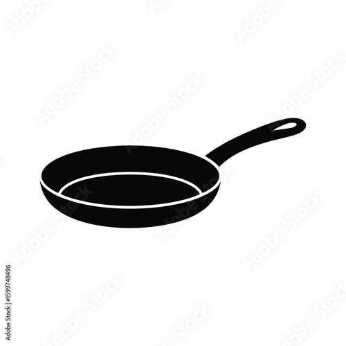 Isolated black cast iron frying pan, an essential kitchen cooking utensil