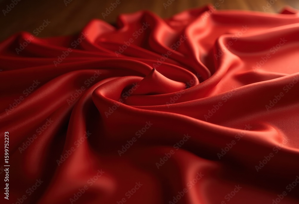Obraz premium luxurious rich red fabric draped over elegant wooden surface textiles texture natural aesthetic, luxury, home, decor, design, interior, linen, smooth