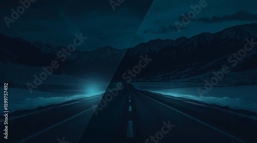 Majestic mountains along a deserted highway under a dusky and serene sky