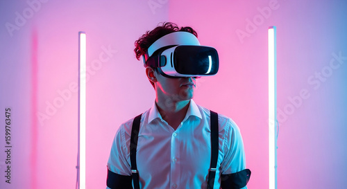 young man with headphones listening music