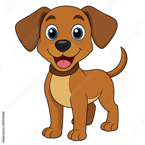 Wallpaper Mural Happy cartoon dog with big blue eyes and brown collar stands smiling with its tongue out, showing playful and friendly expression on white background Torontodigital.ca