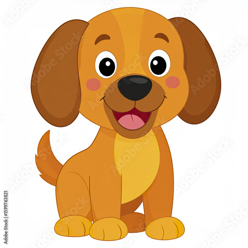 Wallpaper Mural Cute cartoon dog with big eyes and floppy ears sits happily with smiling face and wagging tail, showing joyful and friendly expression on white background Torontodigital.ca