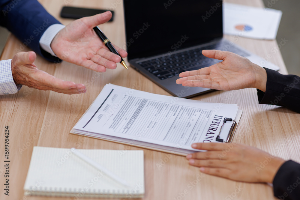 Fototapeta premium Team of Business people signing contract making deal with life insurance agent Concept for consultant health insurance life insurance savings plan 