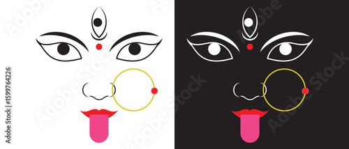  Maa Kali Face, Goddess Kali Vector Design Images icon on white and black background,