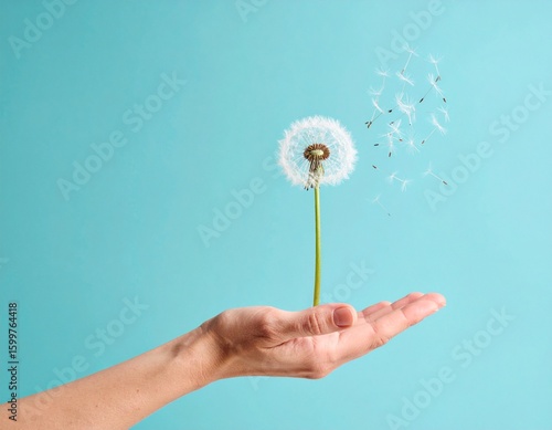 hand holding dandelion