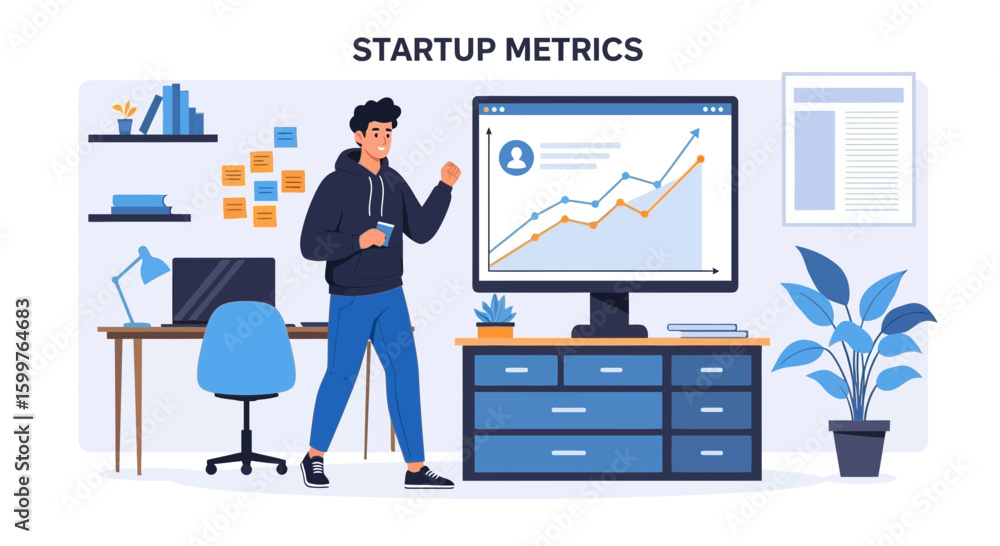 Fototapeta premium Startup Entrepreneur Analyzing Financial Metrics for Business Growth Concept