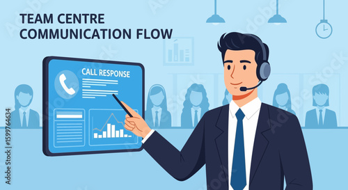 Team Centre Communication Flow Depicting Customer Service Analytics Presentation