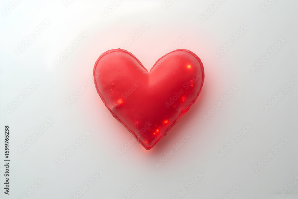 Red Heart with Internal Lights on White Surface Red Heart with Internal Lights on White Surface