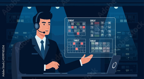 Cybersecurity Analyst Monitoring Network Threats On A Futuristic Display