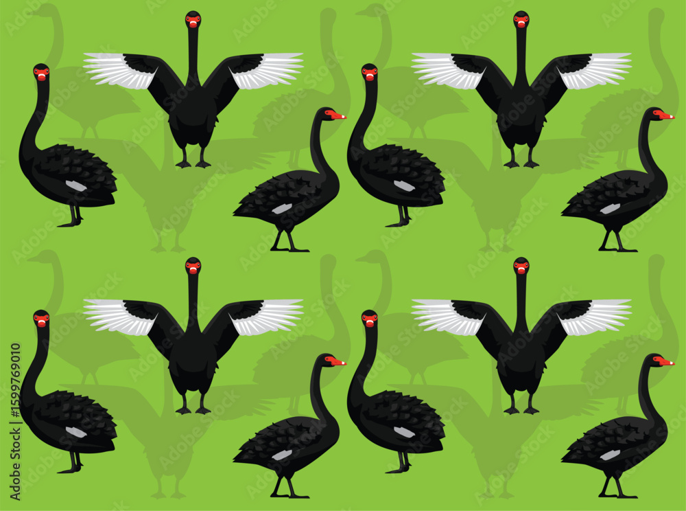 Obraz premium Black Swan Cartoon Character Seamless Wallpaper Background