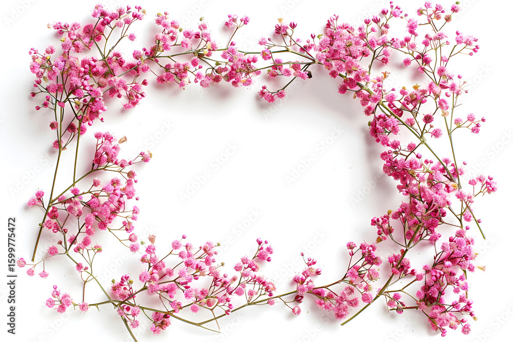 Fototapeta premium Pink flower frame white background floral design